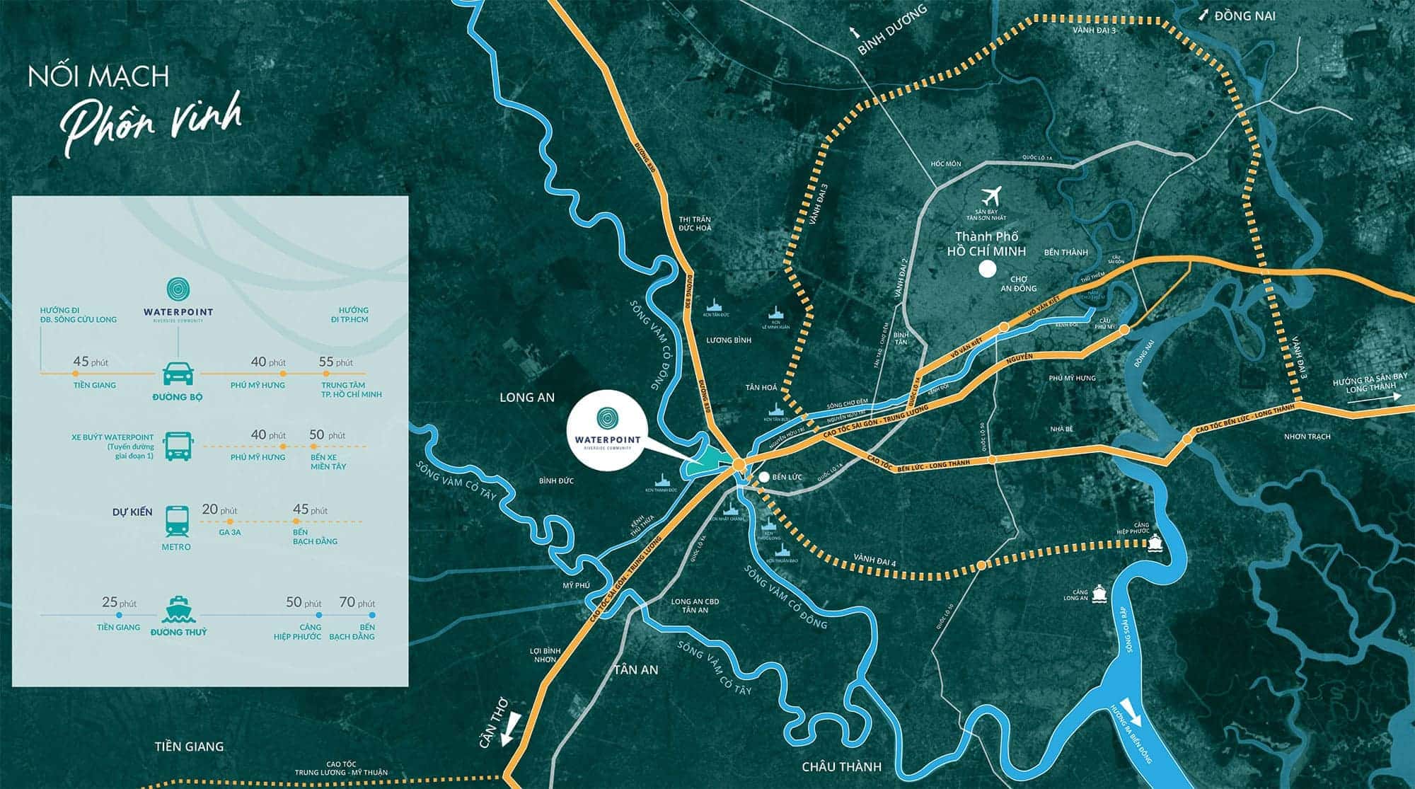 Vị trí khu đô thị Waterpoint trên mặt tiền đường tỉnh lộ DT824, An Thạnh, Bến Lức, Long An.